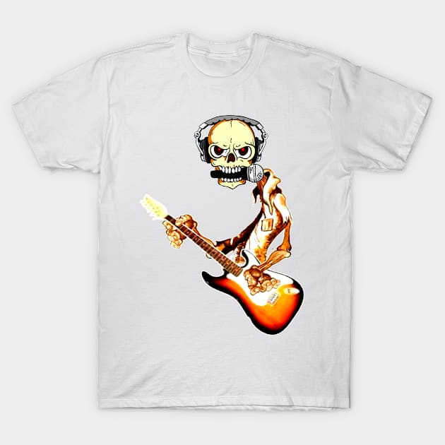 Skool Hooligans_Skeleton Playing The Guitar T-Shirt by Mima_SY